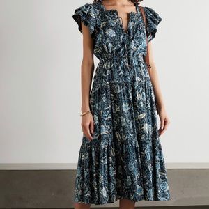 Ulla Johnson Zuma Tiered Floral-print Cotton-blend Midi Dress In Blue size 2